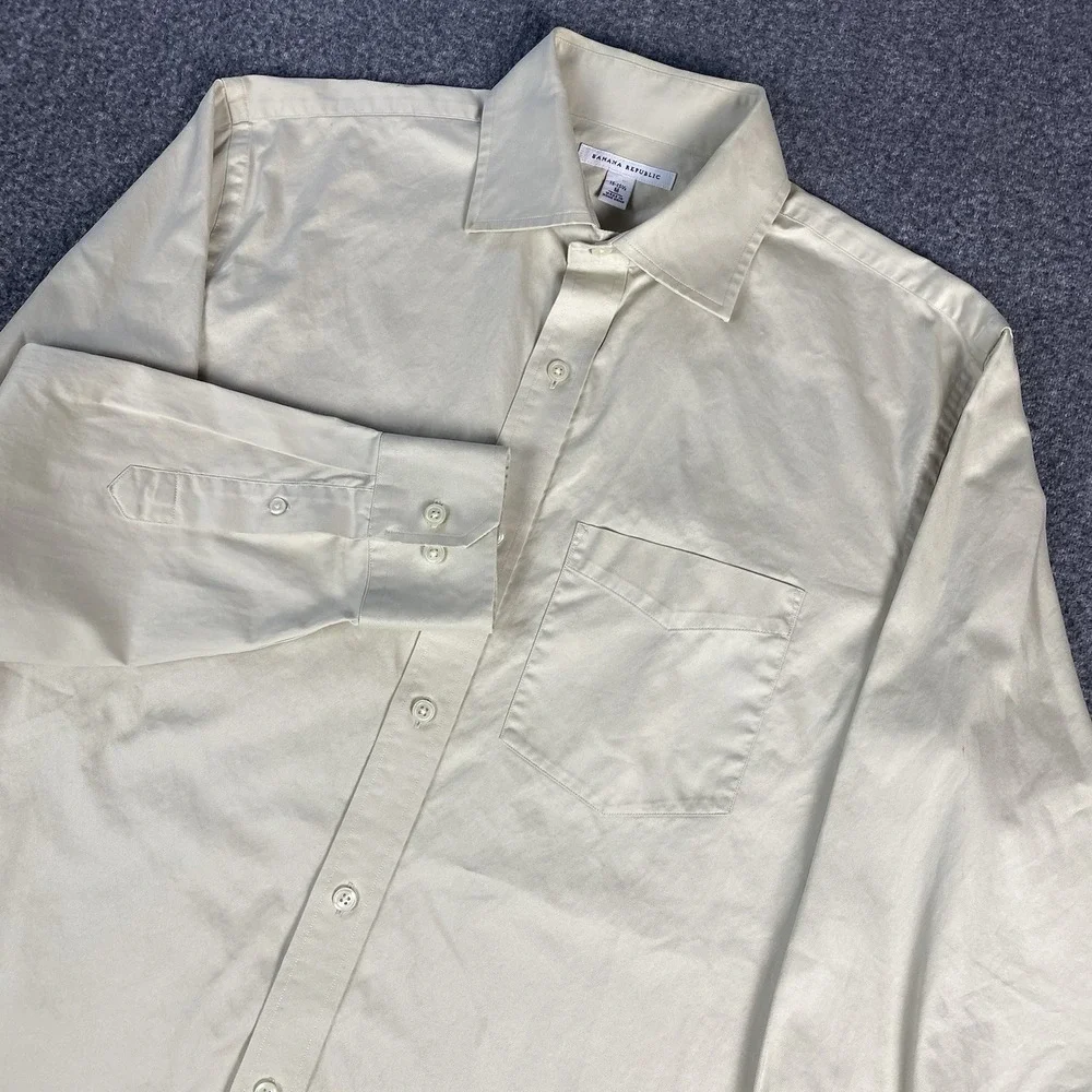Vintage Banana Republic Mens Cotton Button Shirt‎ Beige M 15 1/2 Hong Kong
